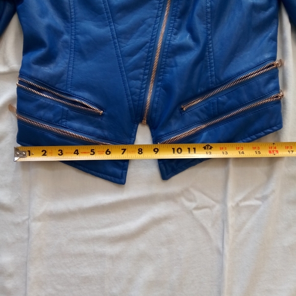 SayWhat? Leather Blue Jacket Polyester Zippered - Picture 7 of 11